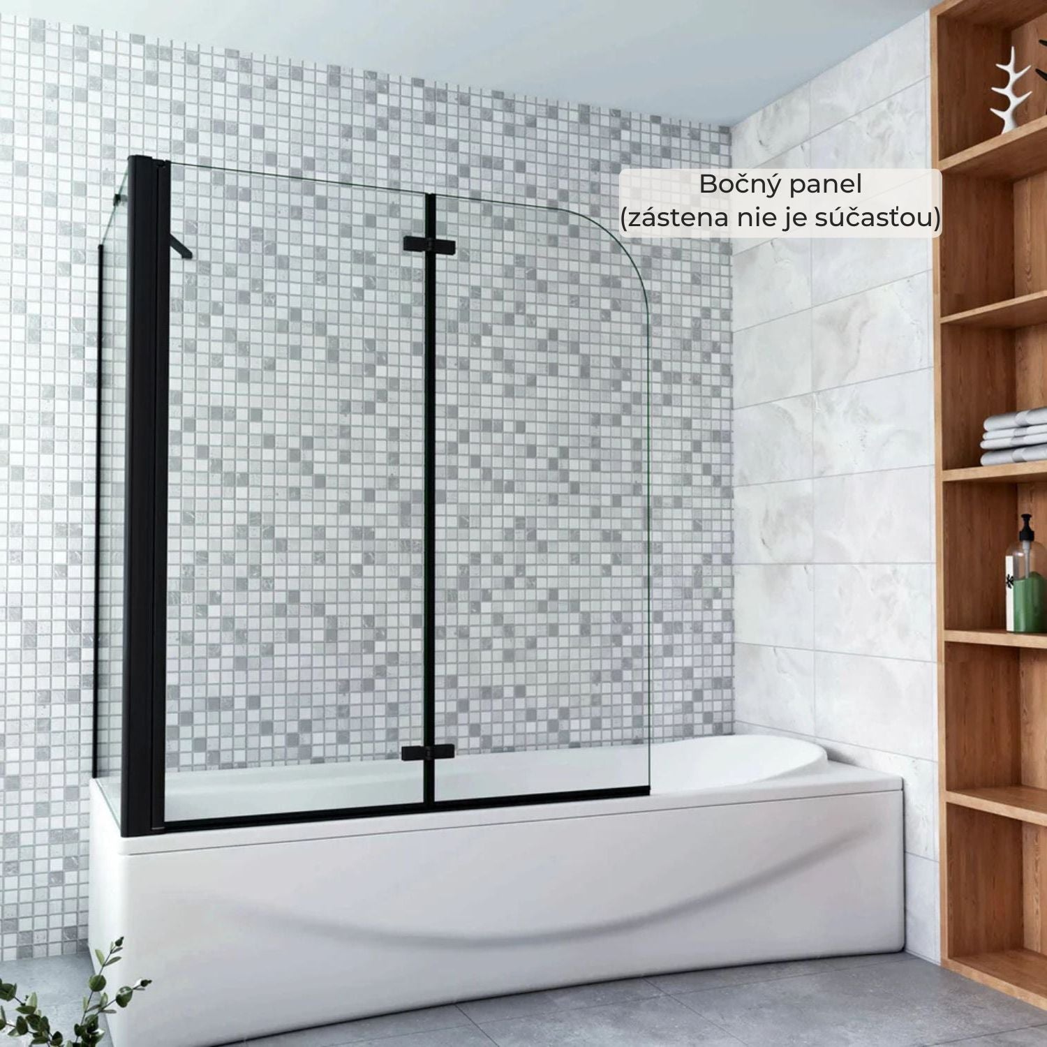 Bočný panel k vaňovej zástene čierny 70–80 cm – ESG sklo s nano úpravou