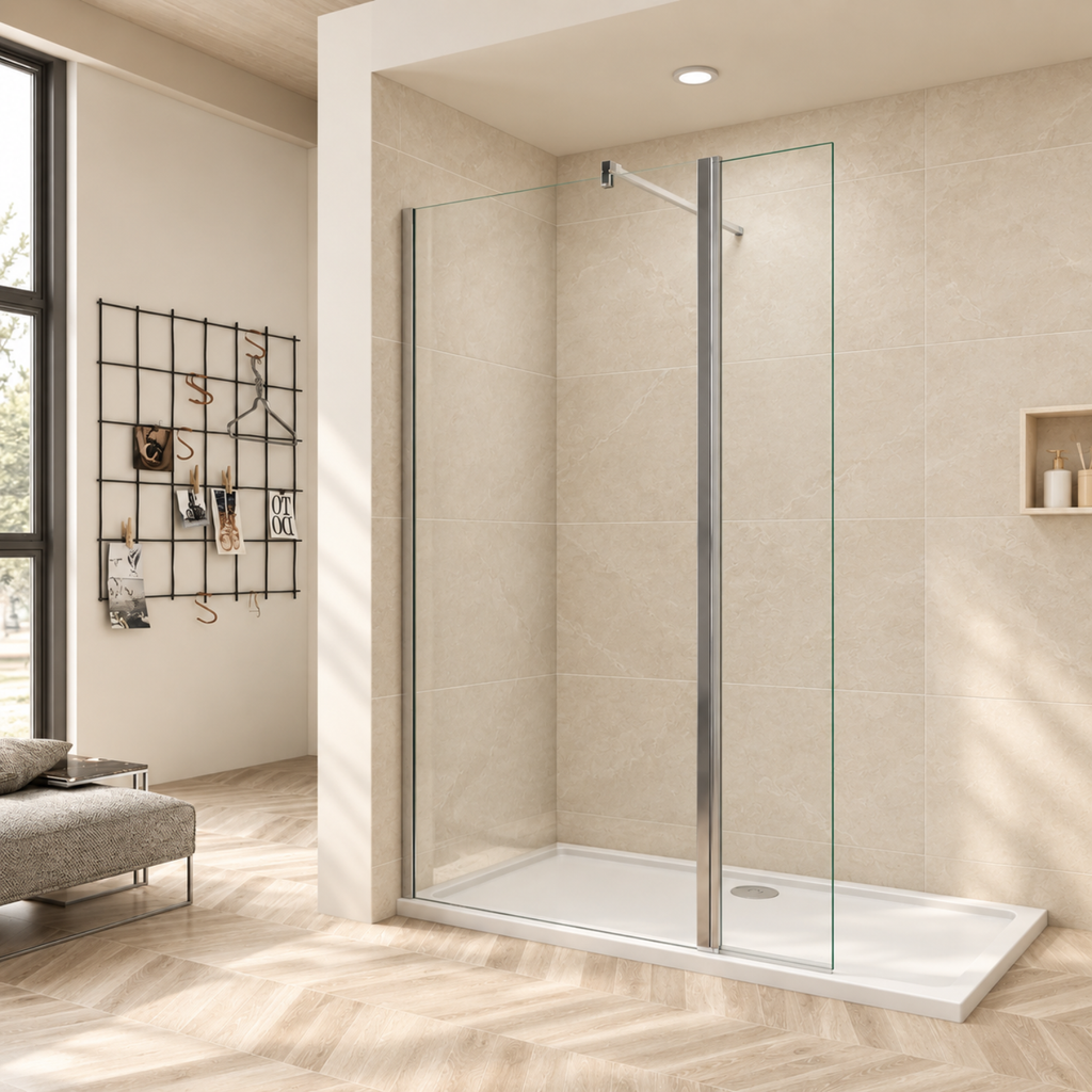 Otočný bočný panel Flipper k Walk-In sprchovej zástene, 6 mm číre sklo, chróm – NAKU