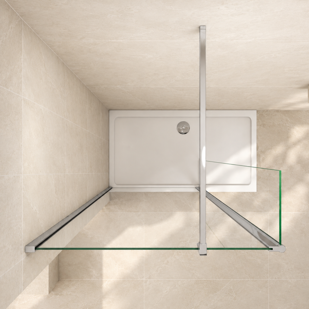 Pôdorysný pohľad na otočný bočný panel Flipper k Walk-In sprchovej zástene NAKU