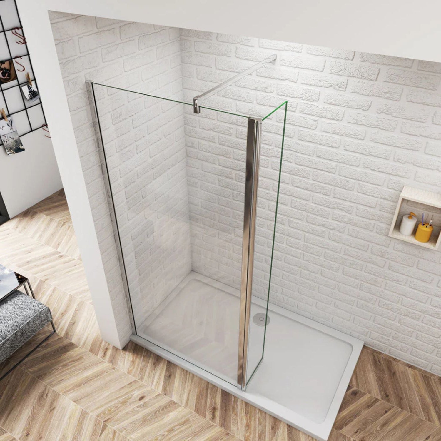 Bočný panel k walk-in sprche 8 mm chróm – moderný interiér kúpeľne