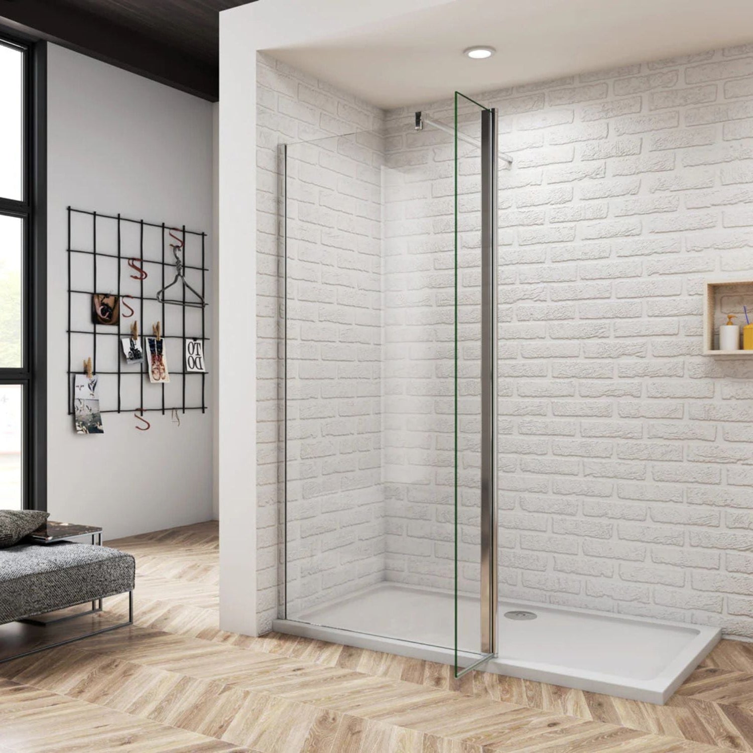 Bočný panel k walk-in sprche 8 mm chróm – otvorená poloha a funkcia