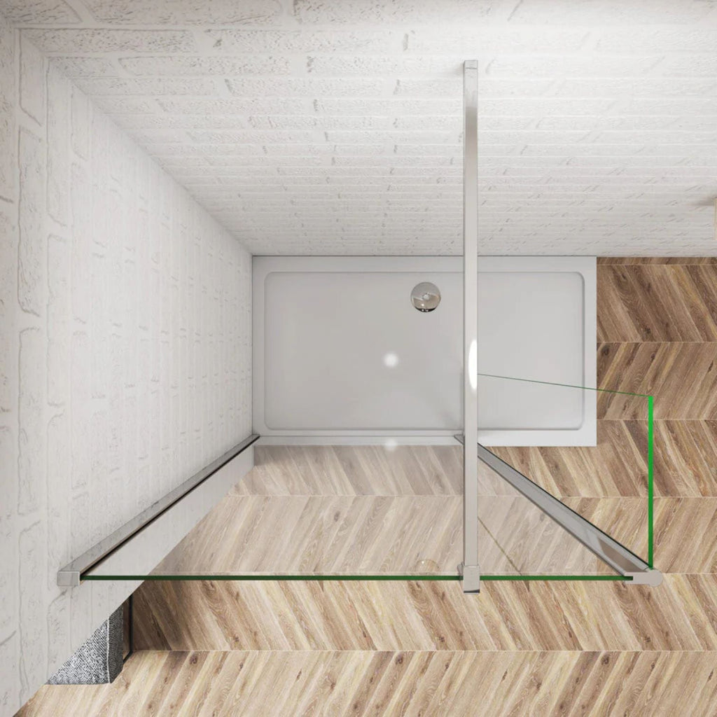 Bočný panel k walk-in sprche 8 mm chróm – pohľad zhora a rozloženie