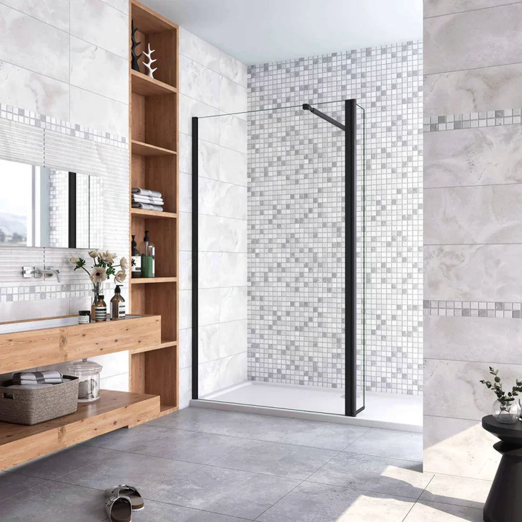 Bočný panel k walk-in sprche 8 mm čierny – moderný interiér kúpeľne
