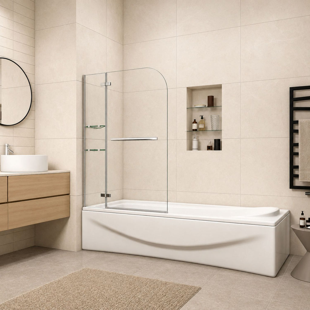 NAKU ARC Slim 2-dielna otočná vaňová zástena 100x140 cm, chróm, 5 mm ESG Nano sklo