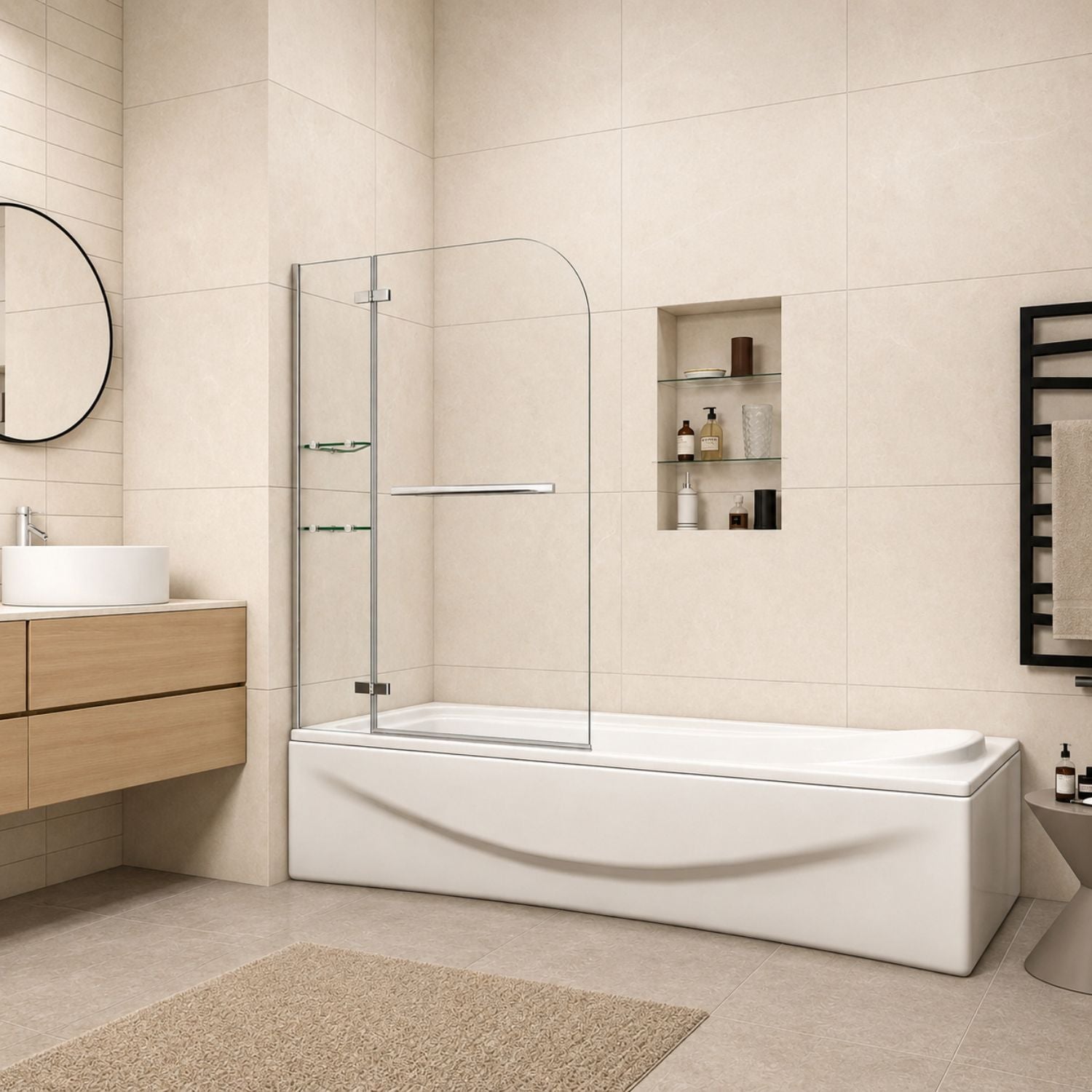 NAKU ARC Slim 2-dielna otočná vaňová zástena 100x140 cm, chróm, 5 mm ESG Nano sklo