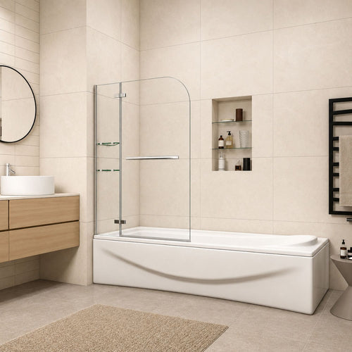 NAKU ARC Slim 2-dielna otočná vaňová zástena 100x140 cm, chróm, 5 mm ESG Nano sklo