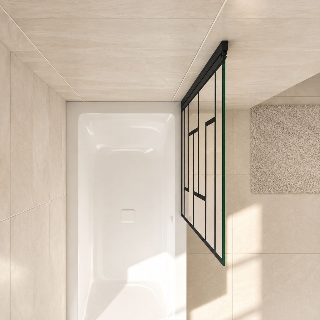 NAKU LOFT – otočná vaňová zástena 80 × 140 cm, pôdorysný pohľad na vaňu a sklenený panel