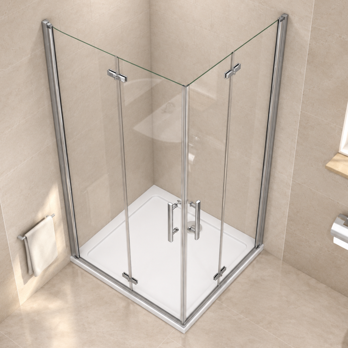 NAKU sprchový kút s dvojicou zalamovacích dverí, číre sklo, chróm, výška 195 cm – pohľad zhora