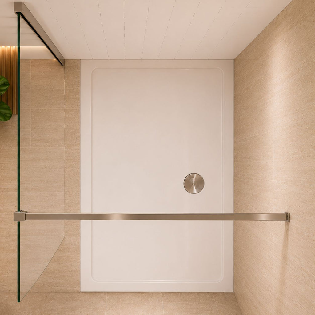 Walk-in sprchová zástena s hranatou vzperou 90–140 cm – pohľad zhora