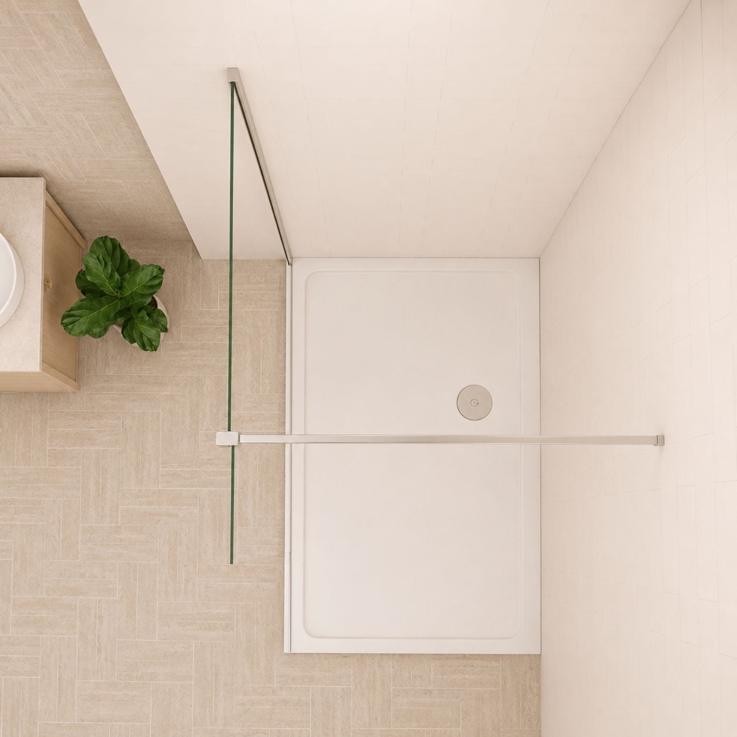 Walk-in sprchová zástena s pevnou hranatou vzperou 90–140 cm - pôdorys