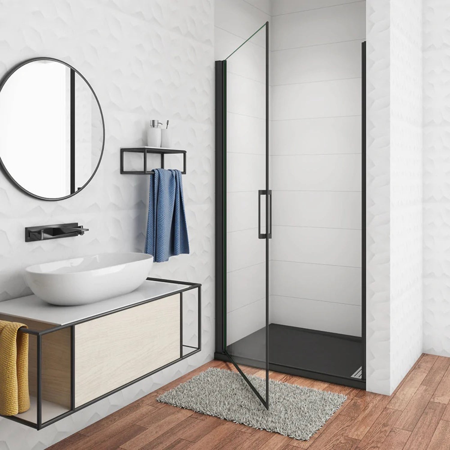 Moderné sprchové dvere do niky s čiernym profilom