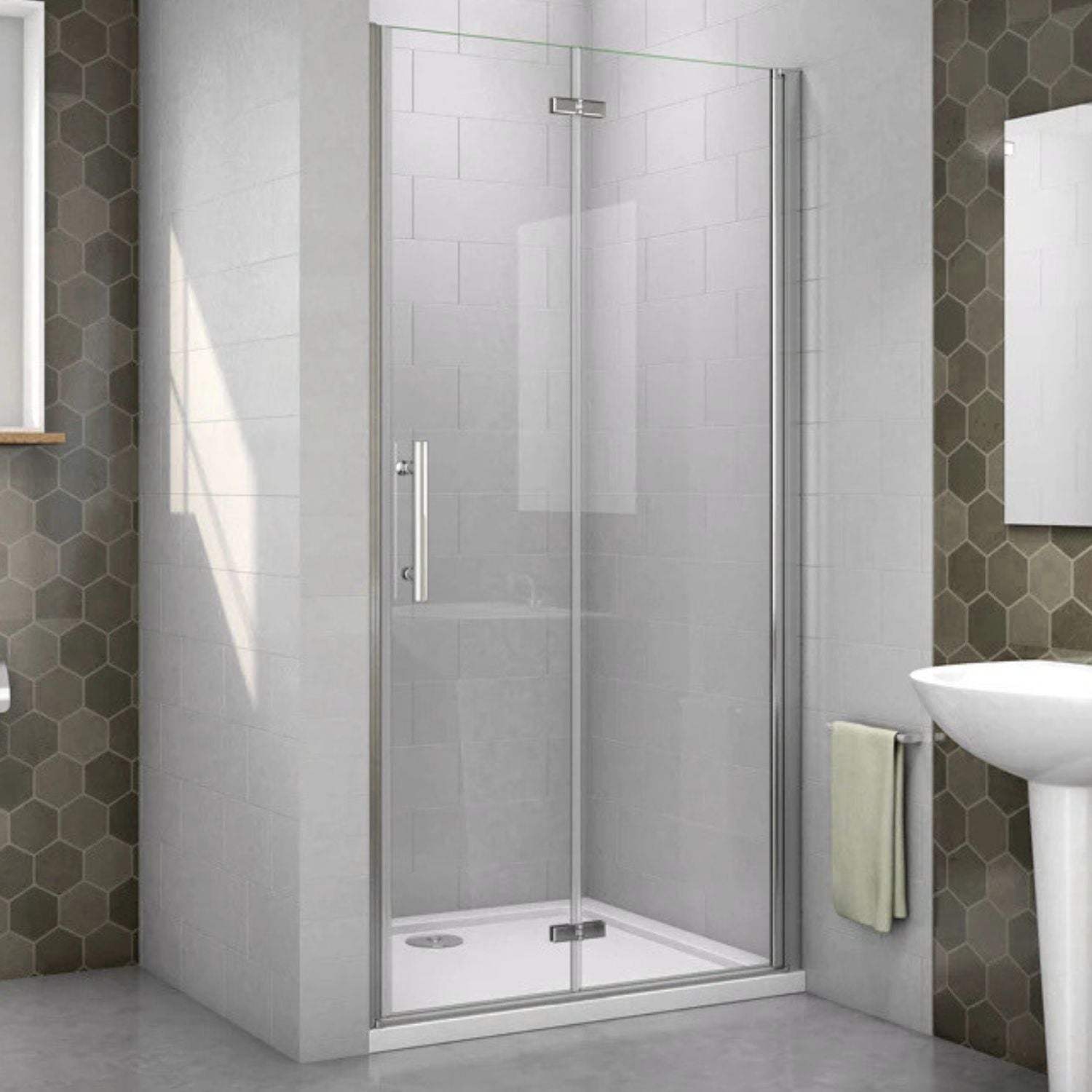 Skladacie sprchové dvere do niky chróm 6 mm s NANO sklom – výška 195 cm