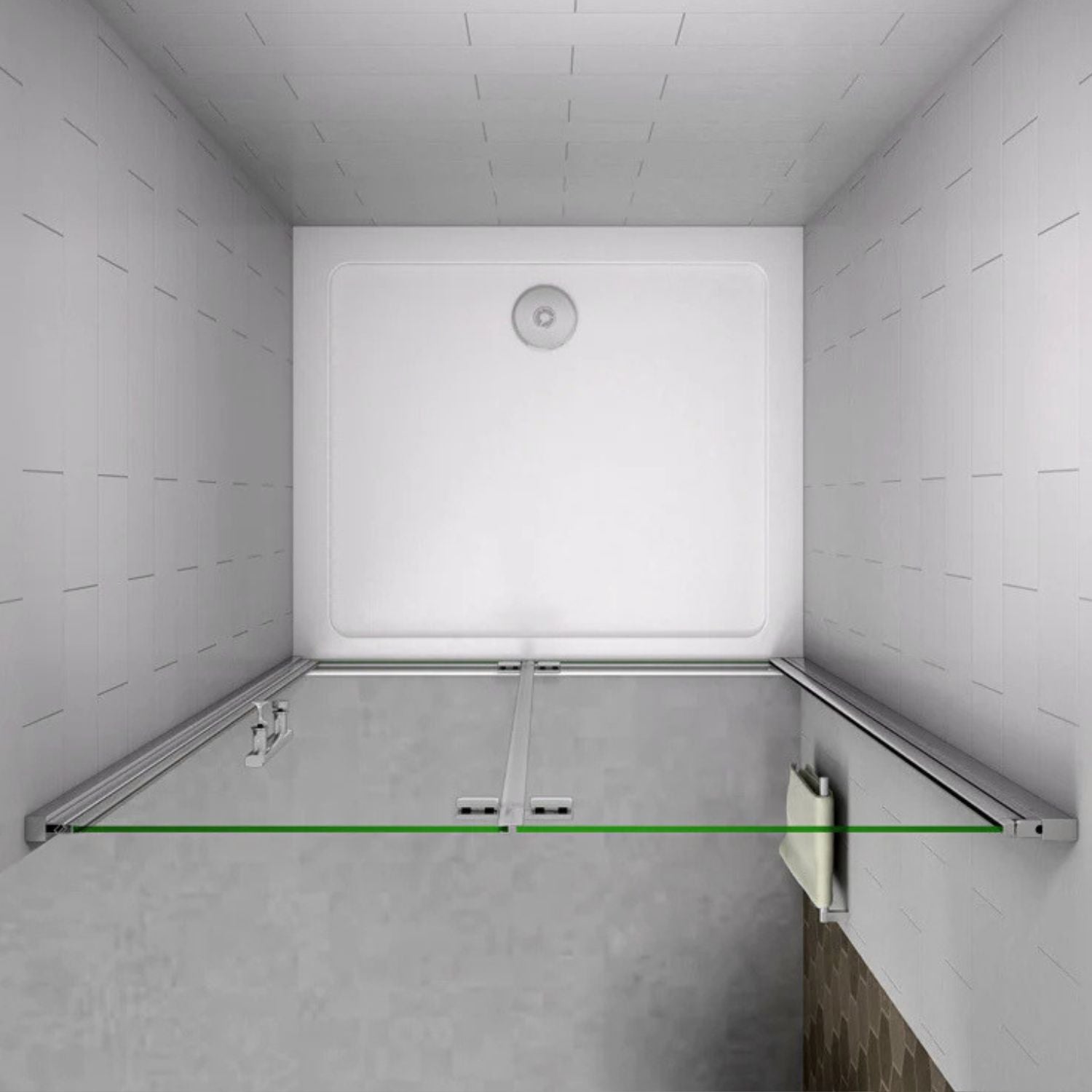 Technický pohľad zhora na skladacie sprchové dvere do niky chróm 195 cm