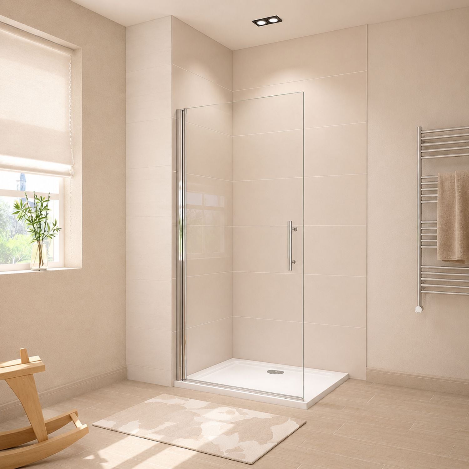 Walk-in sprchová zástena 6 mm chróm s otočnými dverami – číre sklo, výška 185 cm a 195 cm