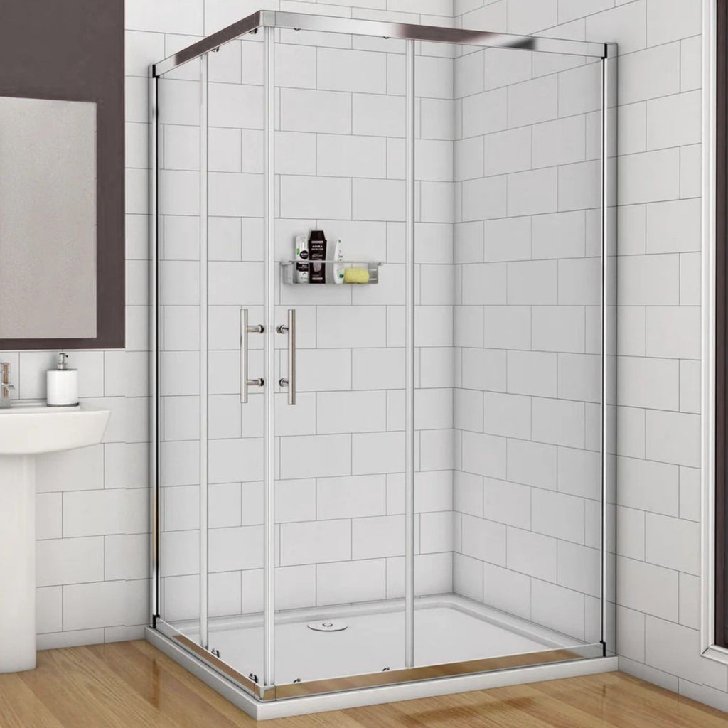 Sprchový kút obdĺžnikový chróm – posuvné dvere, číre sklo, výška 195 cm | NAKU