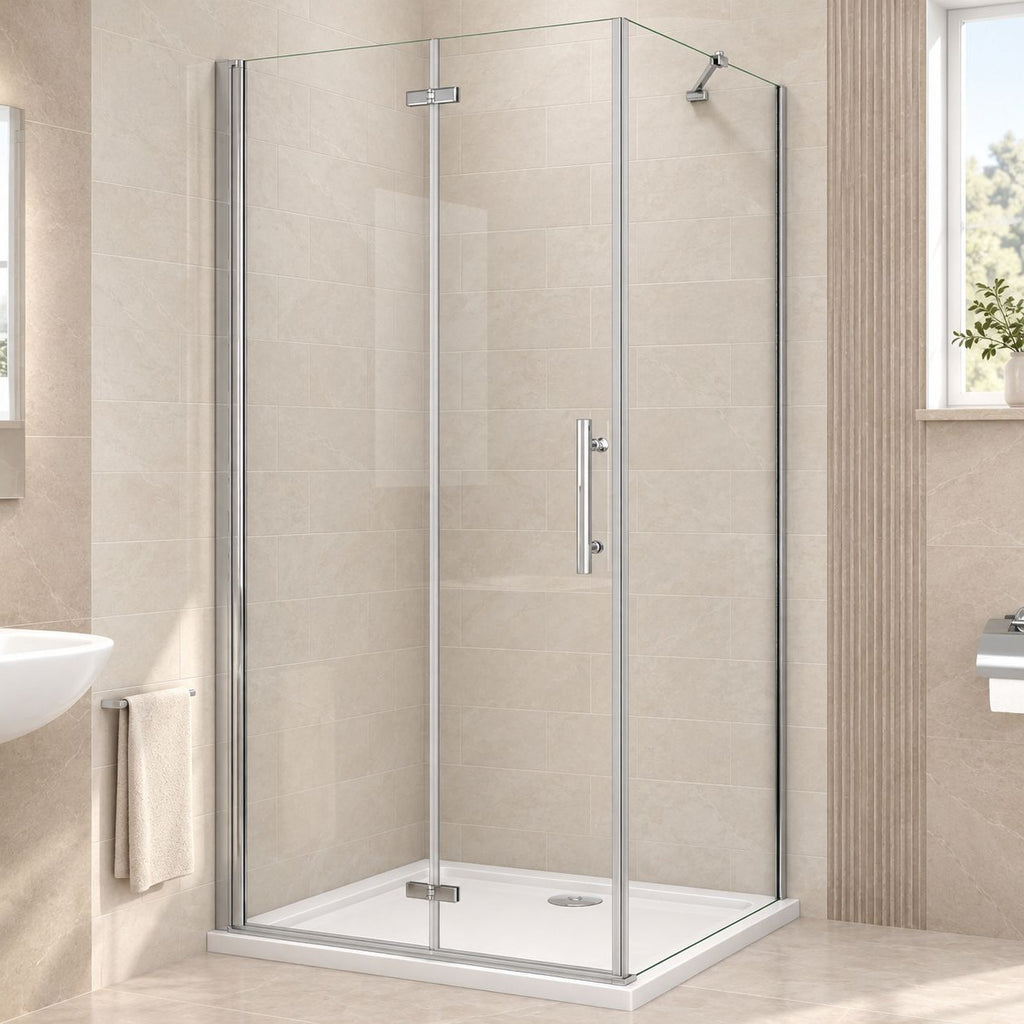 Obdĺžnikový sprchový kút NAKU so skladacími dverami a bočným panelom, chróm, 6 mm číre ESG sklo, výška 195 cm