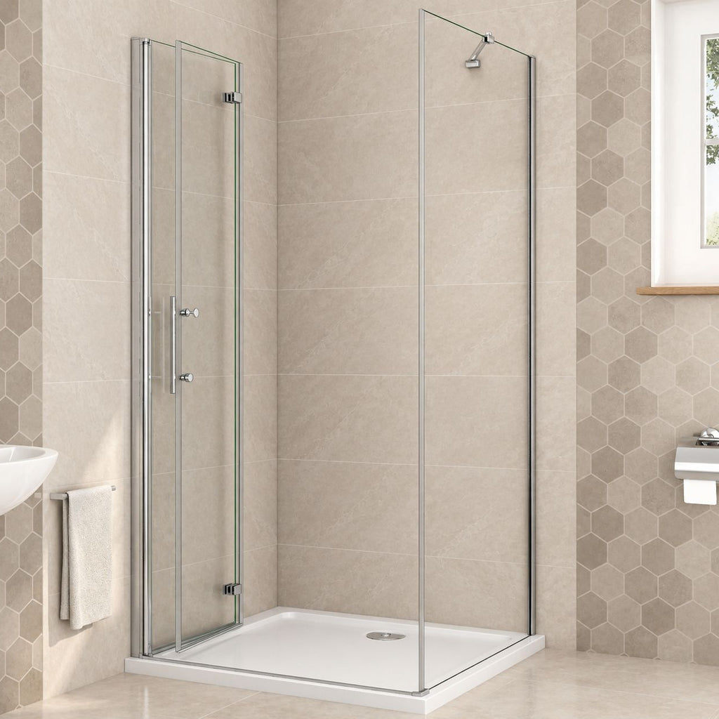 Obdĺžnikový sprchový kút NAKU so zloženými skladacími dverami, chróm, výška 195 cm