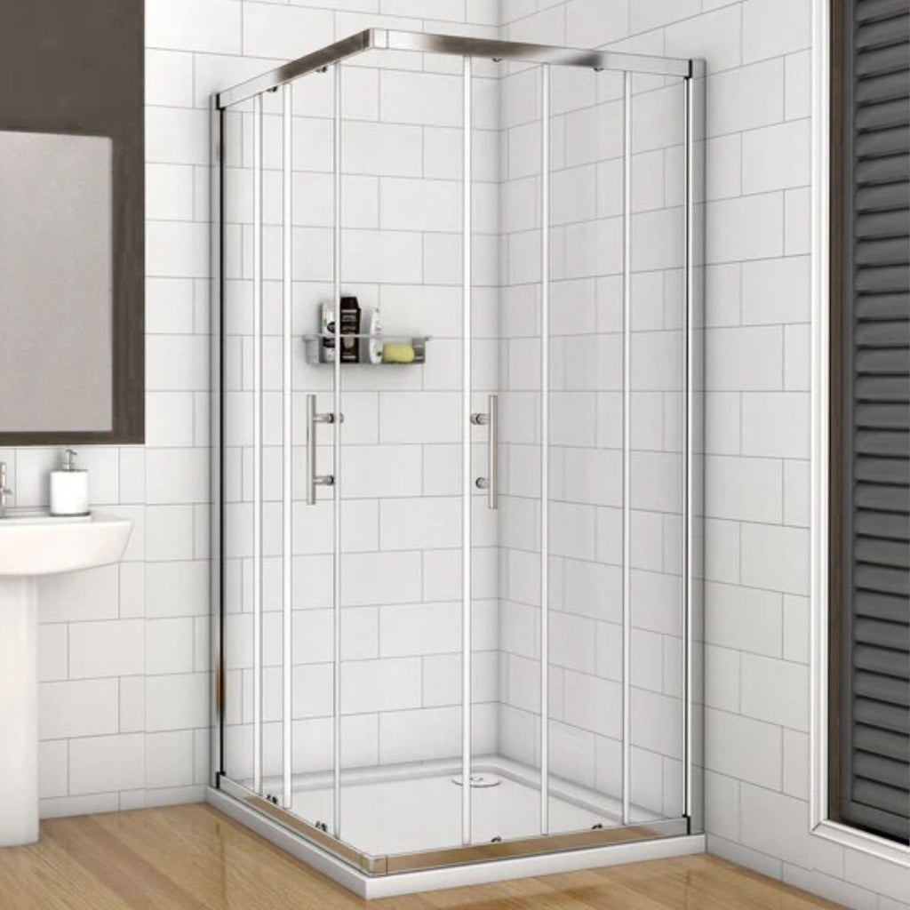 Štvorcový sprchový kút chróm – pravý pohľad na posuvné dvere a 6 mm sklo