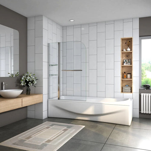 Vaňová zástena 2-dielna 120x140 otočná číre sklo chróm otvorená