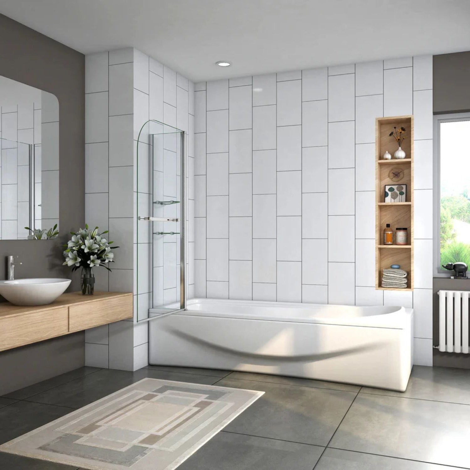 Vaňová zástena 2-dielna 120x140 otočná číre sklo chróm použitie