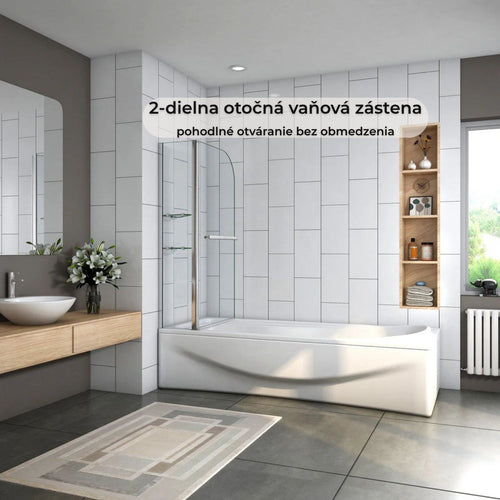 Vaňová zástena 2-dielna 120x140 otočná číre sklo chróm zatvorená