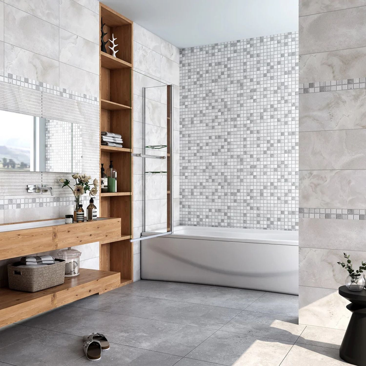 2-dielna otočná vaňová zástena otvorená smerom von