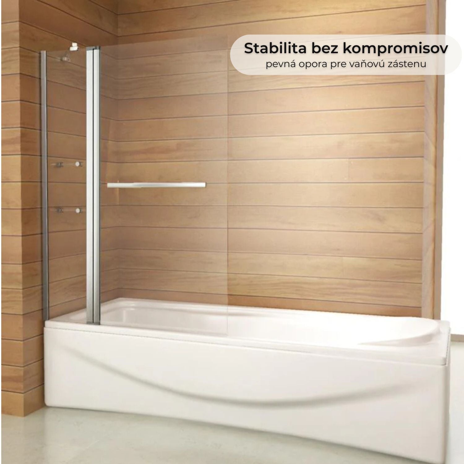 2-dielna vaňová zástena s rovným sklom a stabilizačnou vzperou – pevné a stabilné riešenie