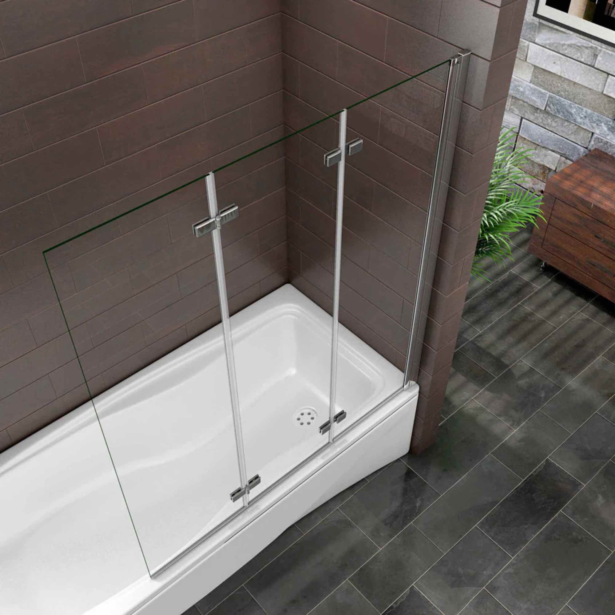 Skladacia trojdielna vaňová zástena s otočnými panelmi zhora