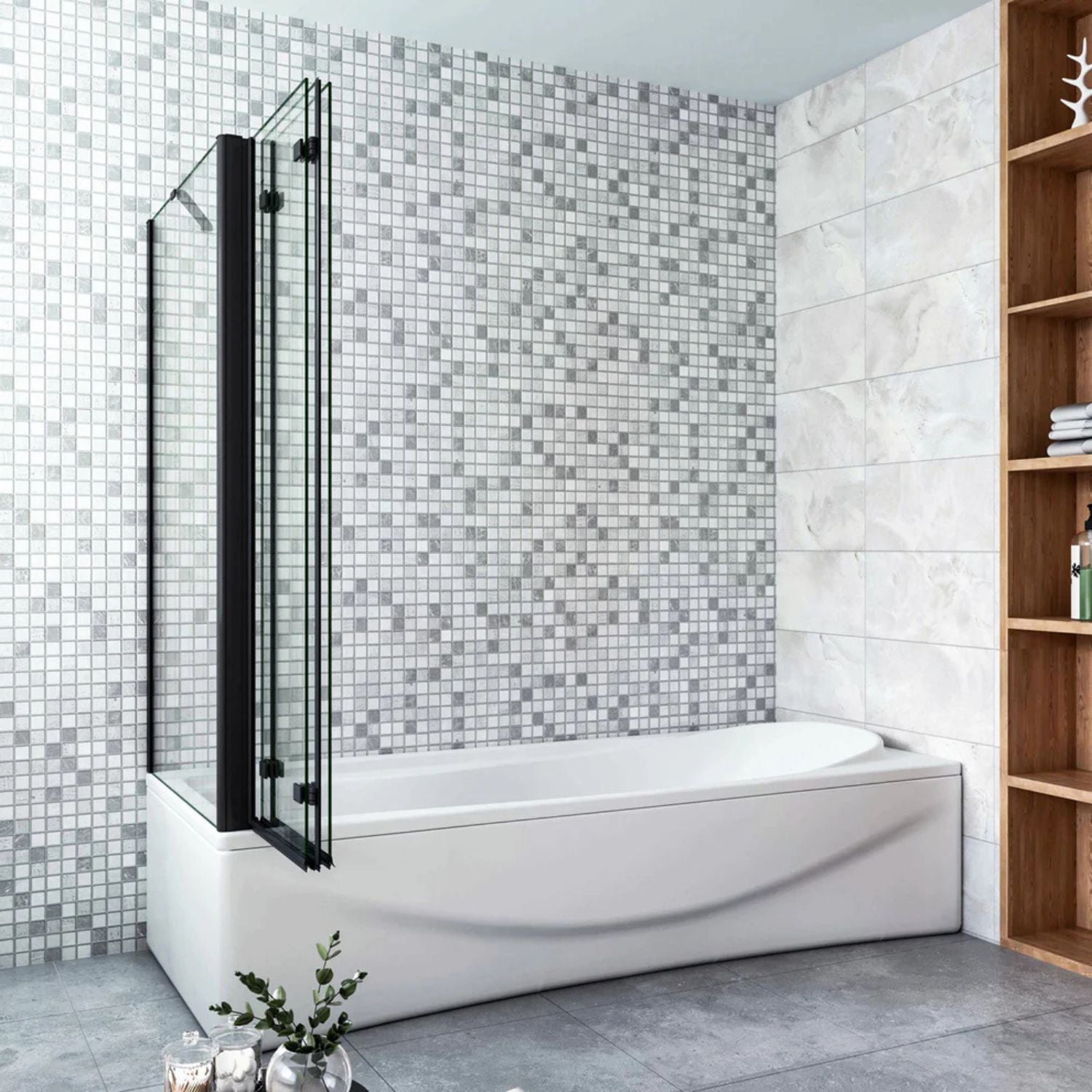 Vaňová zástena s bočným panelom – úspora priestoru v kúpeľni