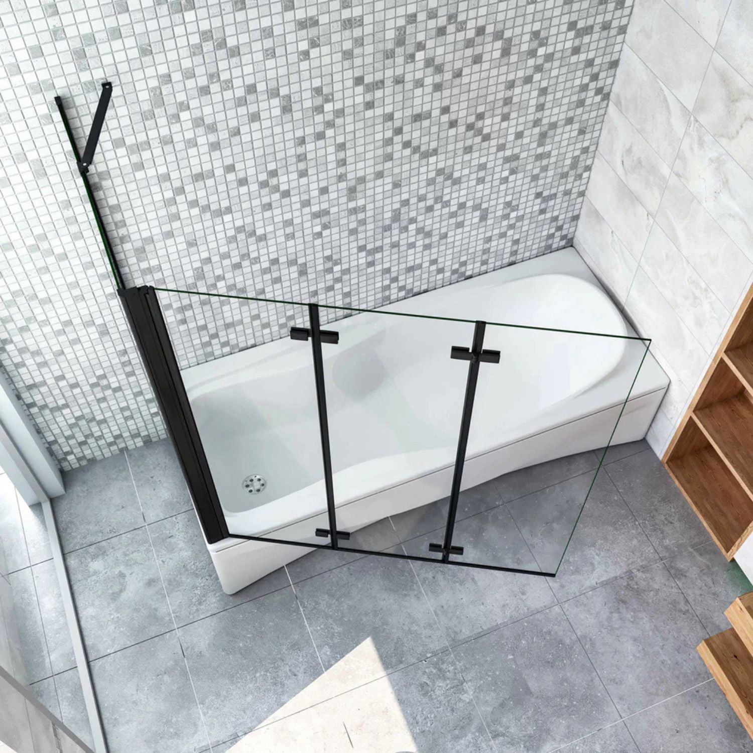 Skladacia vaňová zástena čierna – flexibilné otváranie dielov