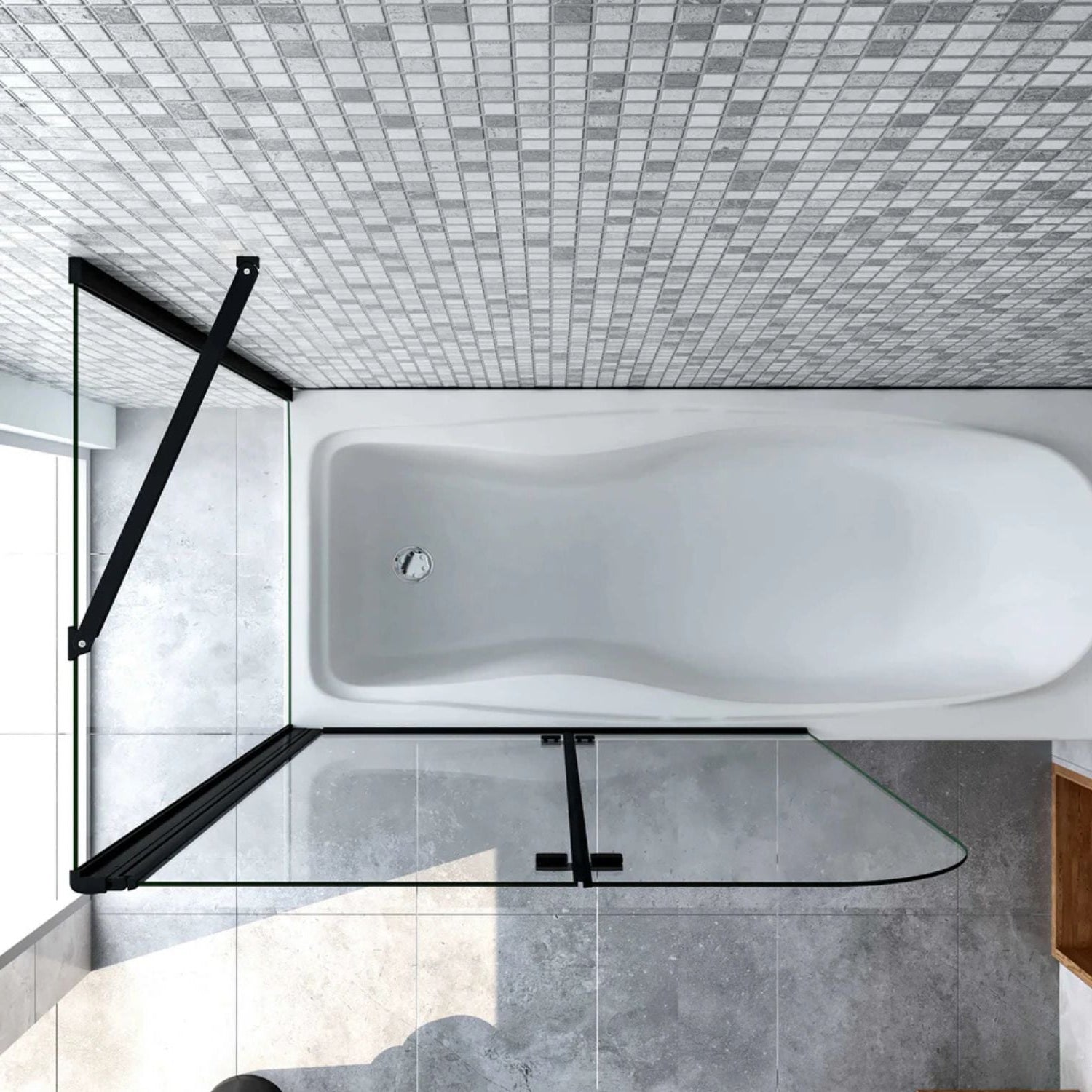 Rozloženie skiel vaňovej zásteny s bočným panelom, stabilná konštrukcia a ochrana pred vodou