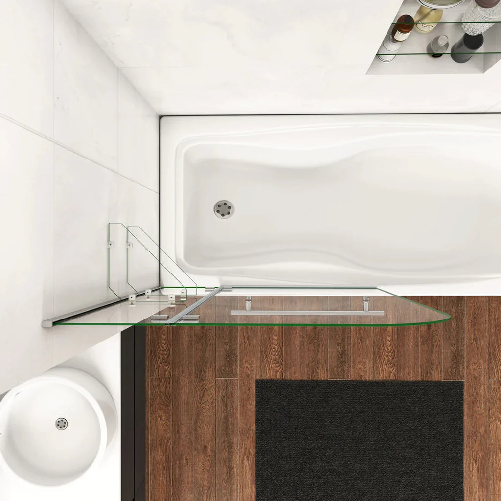 Detail konštrukcie vaňovej zásteny zhora otočný panel a uchytenie