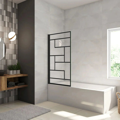 Vaňová zástena otočná 80 × 140 cm čierna – dekoratívne sklo - industriálny dizajn vaňovej zásteny čierna