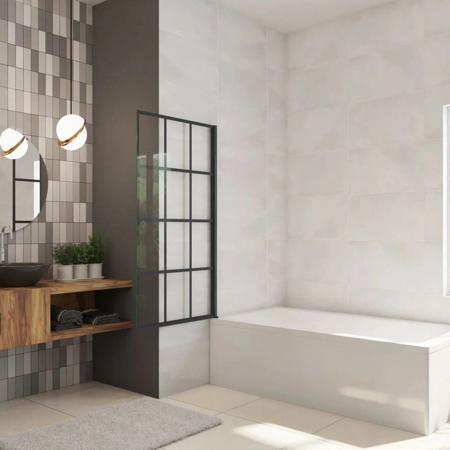 Otočná vaňová zástena 80 × 140 cm čierna – otvorenie smerom von pre pohodlný prístup