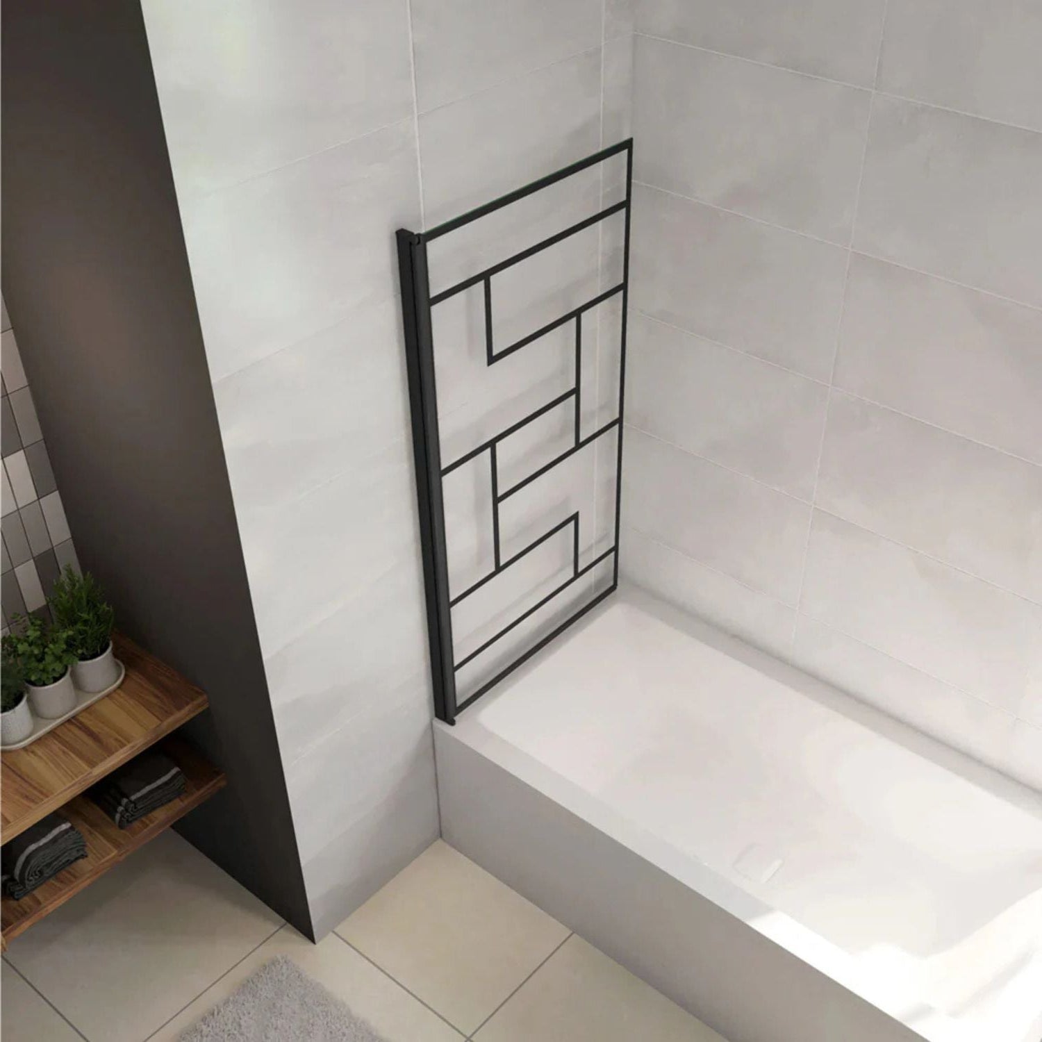 Bočný pohľad na otočnú vaňovú zástenu čierna 80 × 140 cm