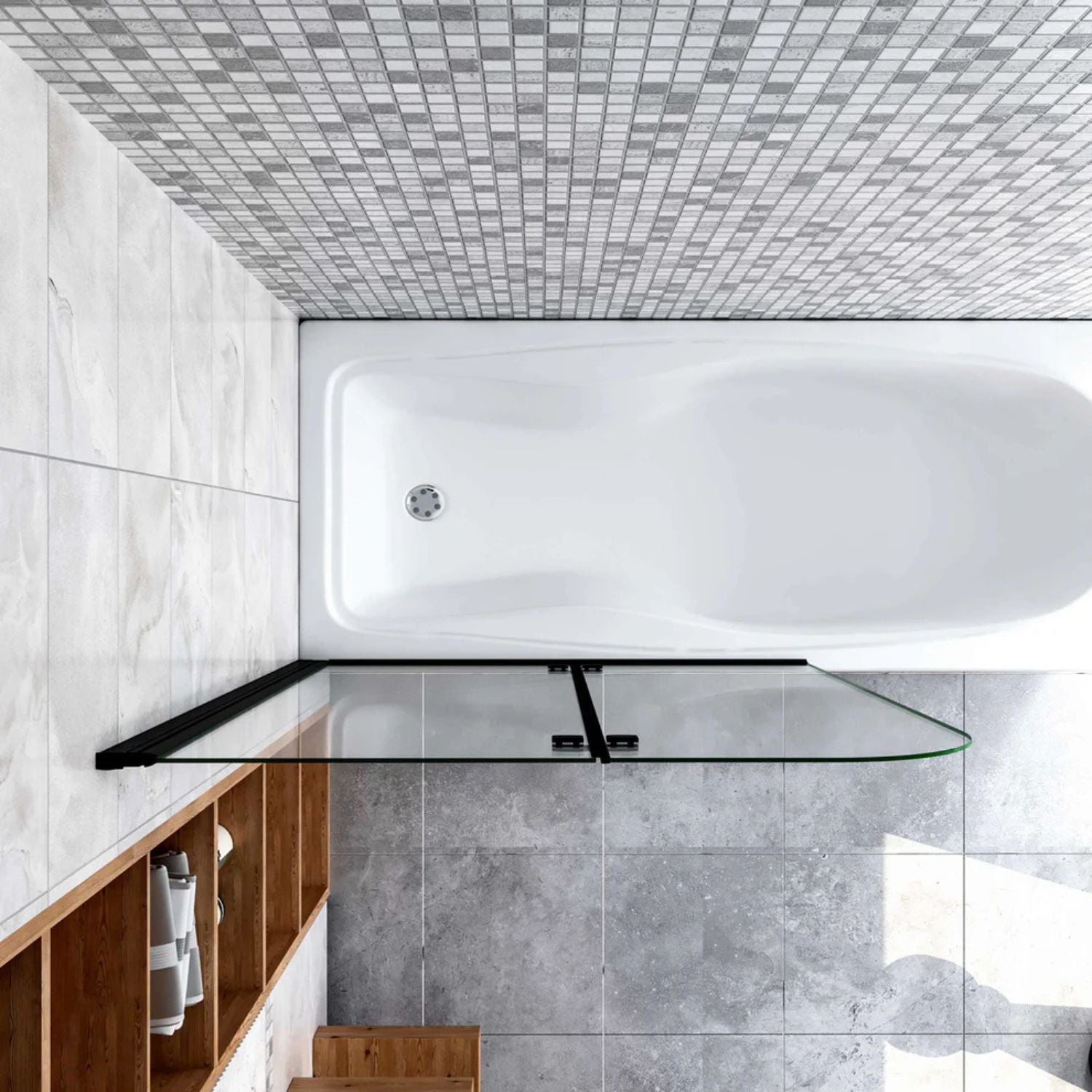 Skladacia vaňová zástena čierna – pohľad zhora rozloženie panelov