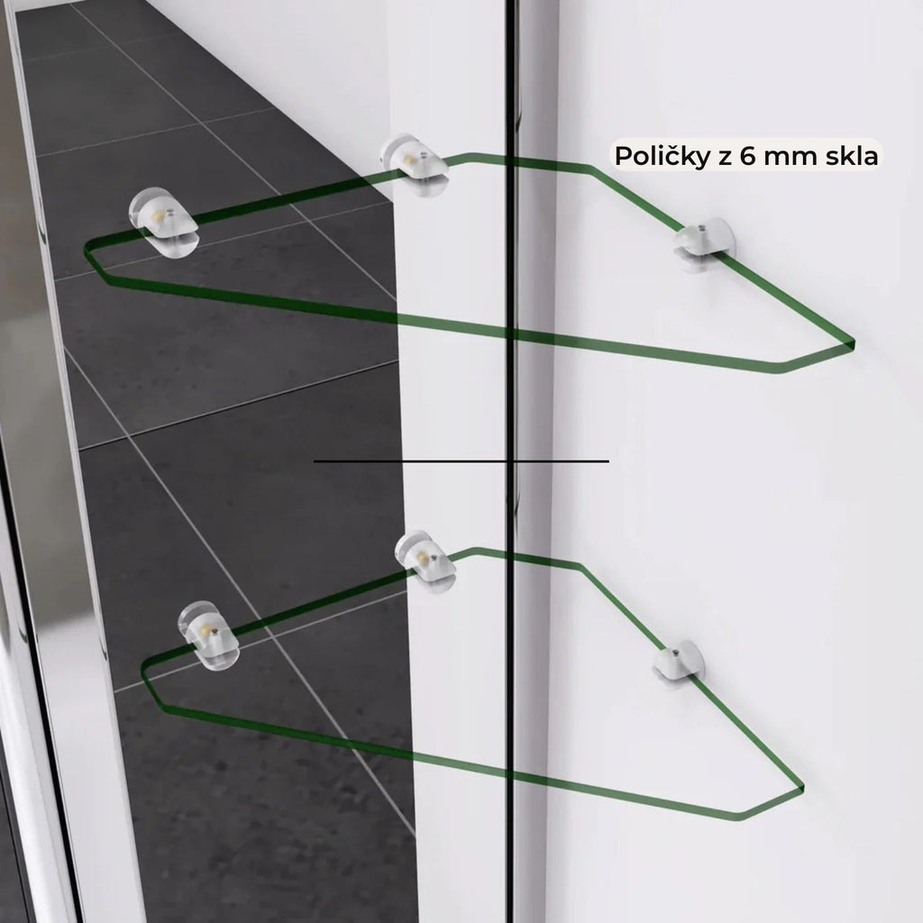 Sklenené poličky 6 mm na vaňovej zástene detail uchytenia