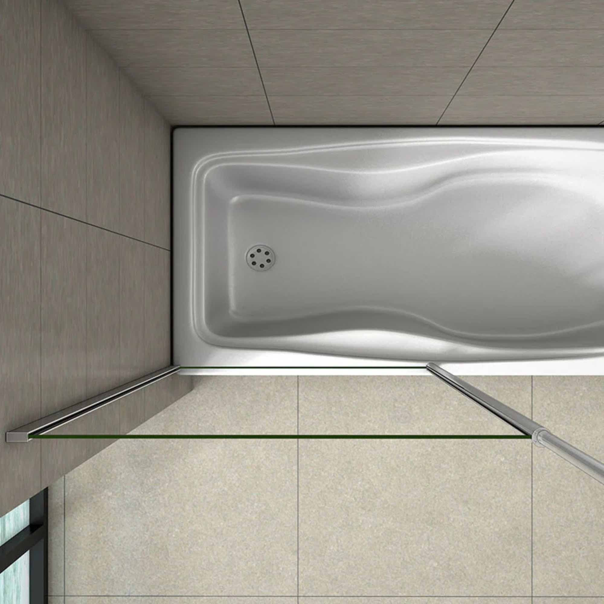 Pohľad zhora na vaňovú zástenu so stropnou tyčou a umiestnenie na vani