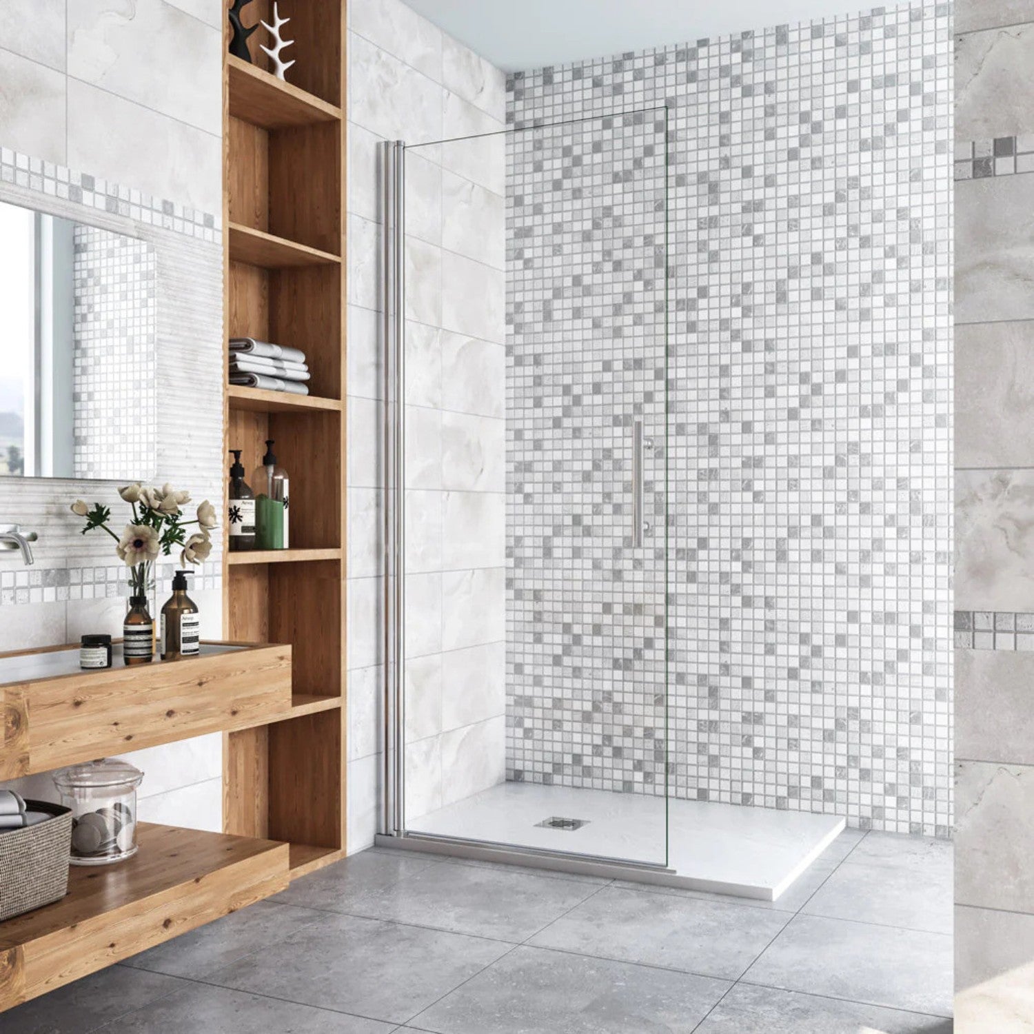 Walk-in sprchová zástena 6 mm chróm s otočnými dverami – číre sklo, výška 195 cm