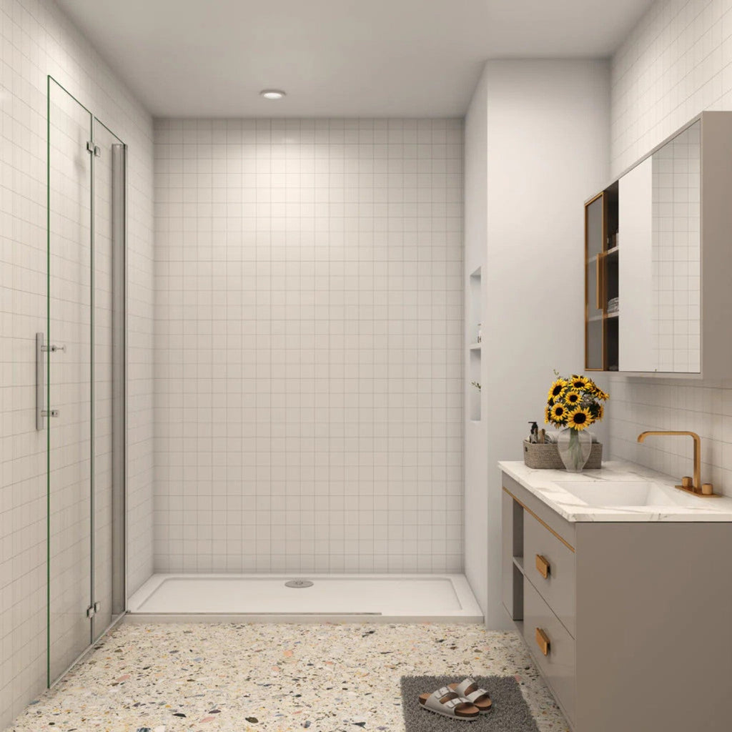 Walk-in sprchová zástena 6 mm chróm otočné dvere otvorené 195 cm NAKU