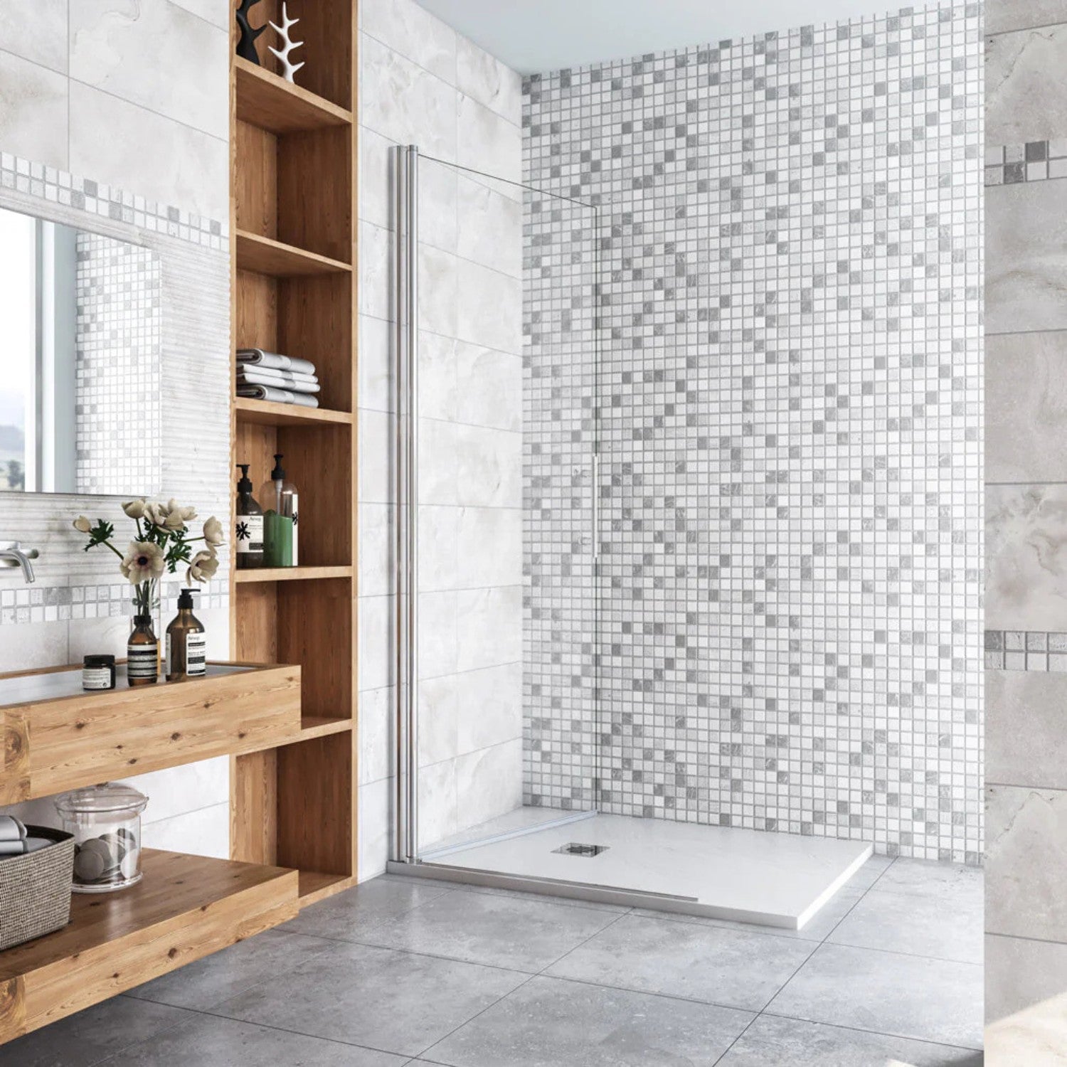 Walk-in sprchová zástena 6 mm chróm – zatvorené otočné dvere, minimalistický dizajn