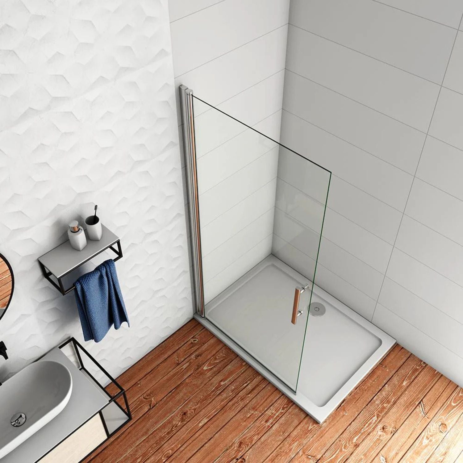 Walk-in sprchová zástena 6 mm chróm – pohľad zhora rozloženie sprchy