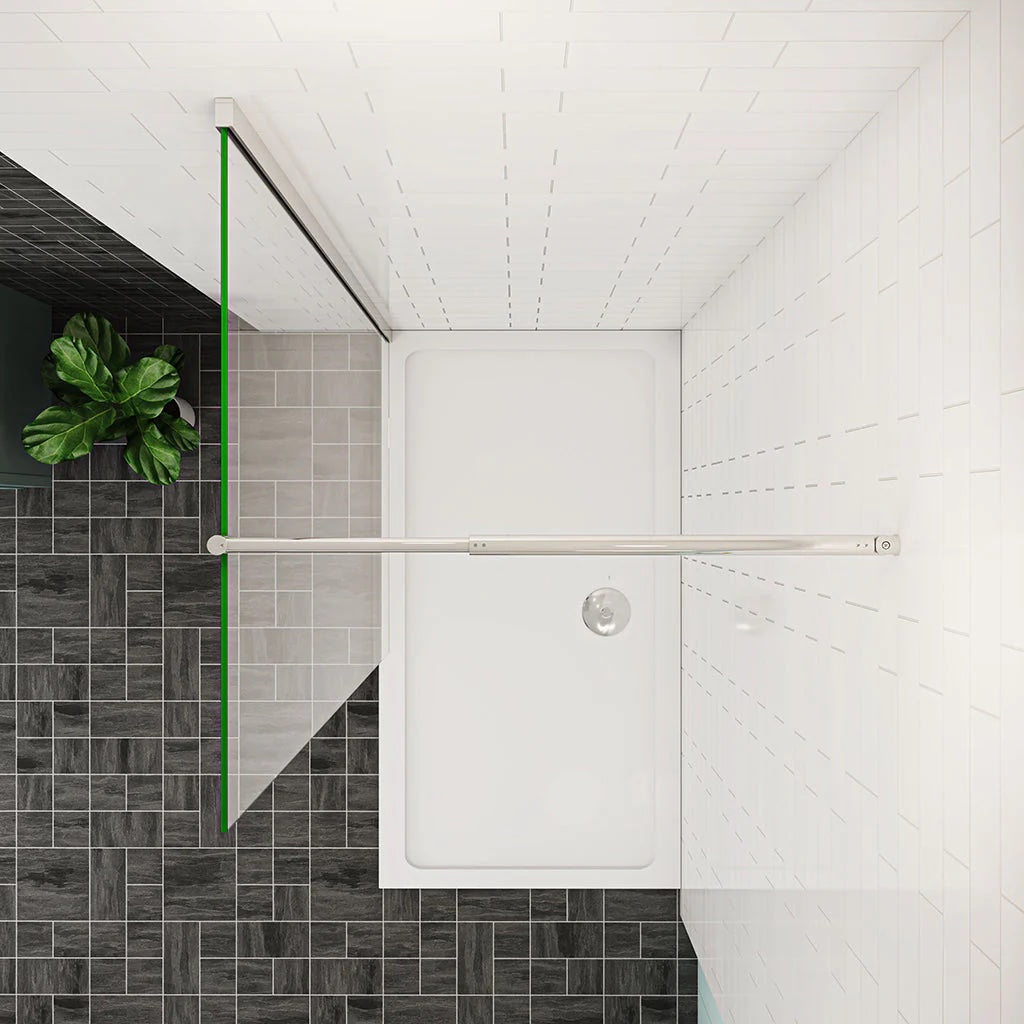 Walk-in sprchová zástena chrómový profil – pohľad zhora kúpeľňa