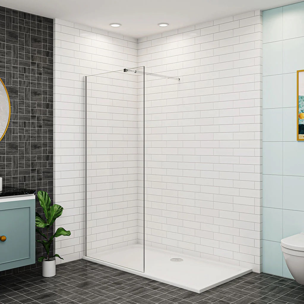 Walk-in sprchová zástena chrómový profil hranatá stabilizačná vzpera