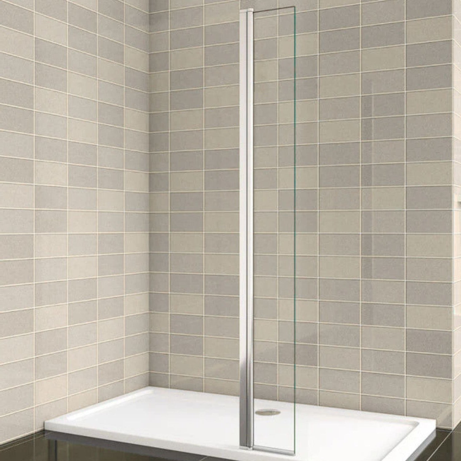 Walk-in sprchová zástena 8 mm chróm v modernej kúpeľni s neutrálnymi obkladmi