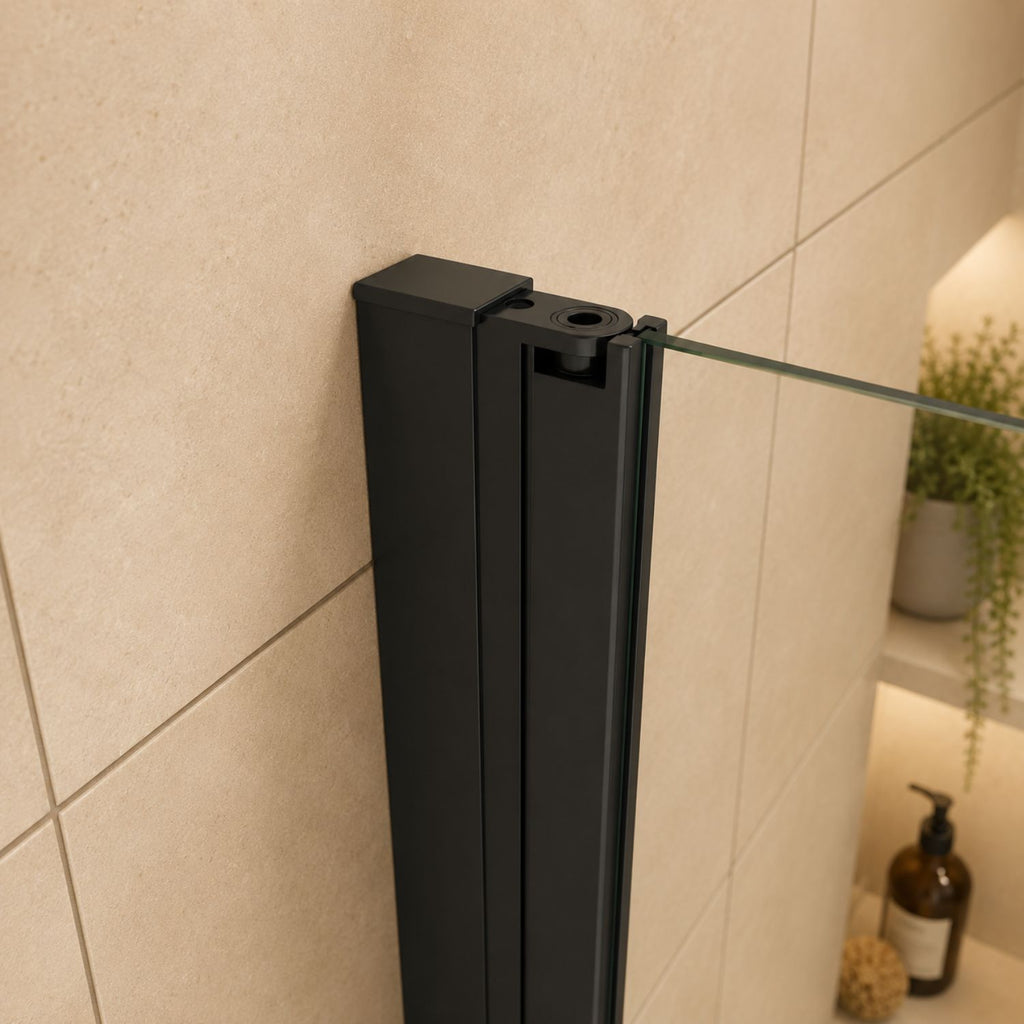 Detail horného profilu walk-in sprchovej zásteny čierne prevedenie