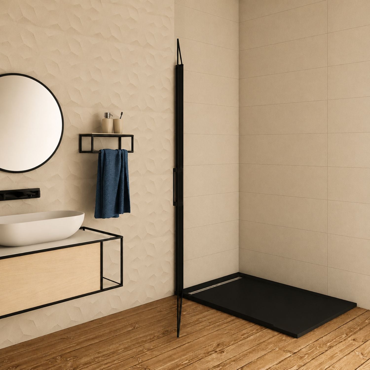 Otočná walk-in sprchová zástena 8 mm ESG sklo s čiernym profilom