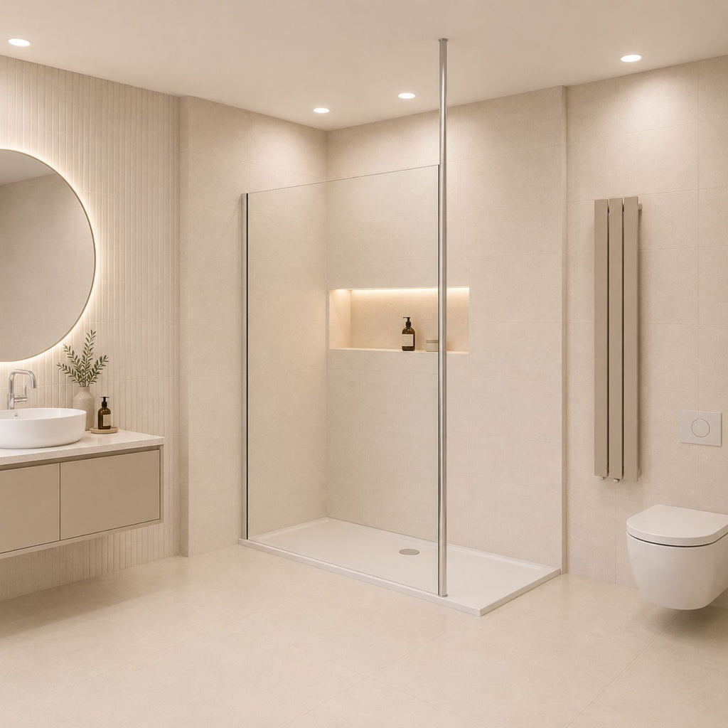 Walk-in sprchová zástena 8 mm nano sklo so stropnou tyčou moderná kúpeľňa