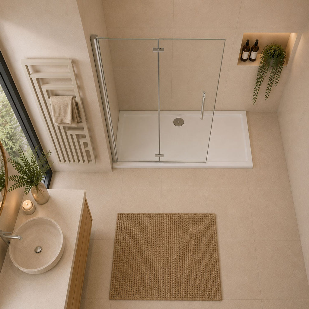 Walk-in sprchová zástena 6 mm chróm otočné dvere pohľad z hora 195 cm NAKU