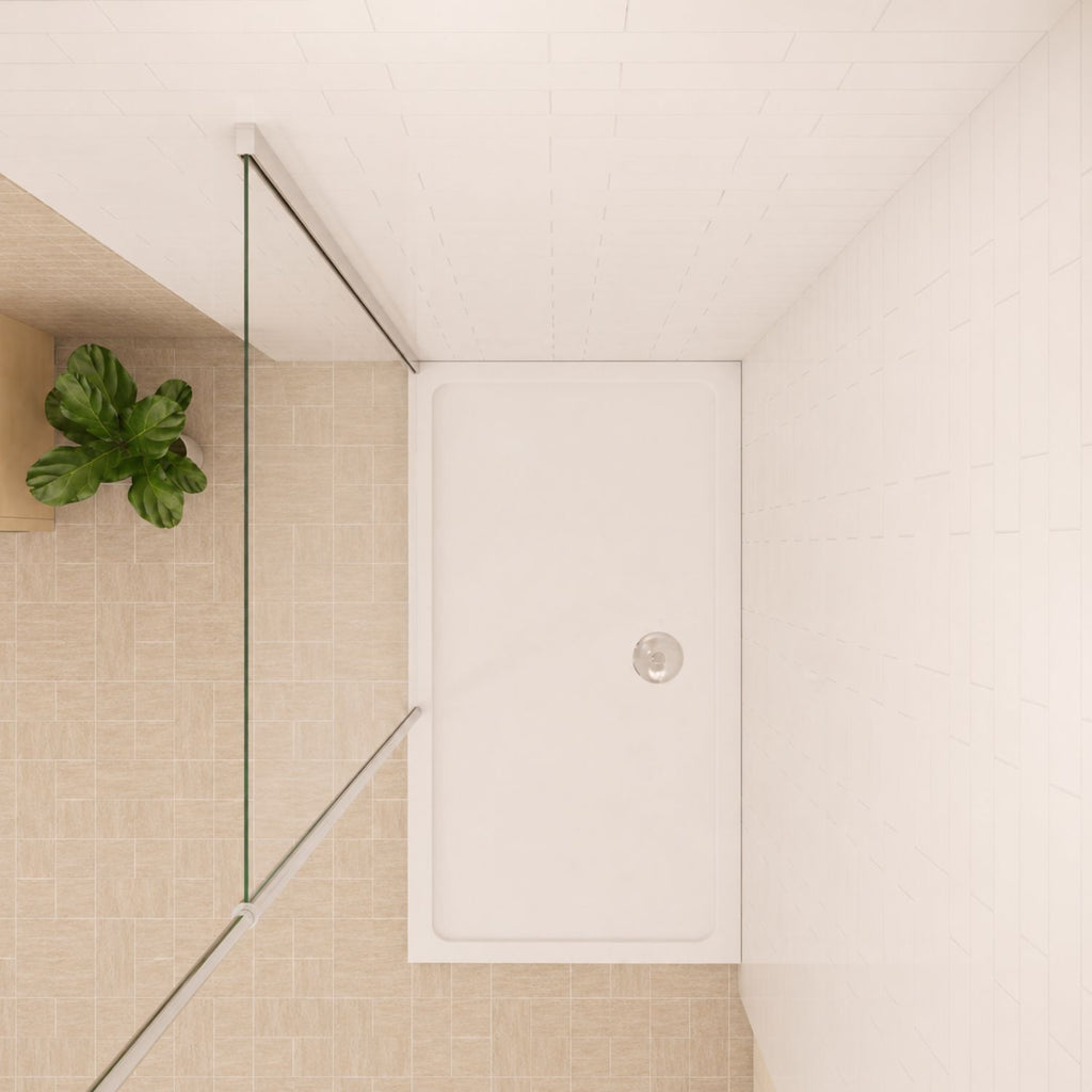 Walk-in sprchová zástena 8 mm so stropnou tyčou pôdorys - moderná kúpeľňa